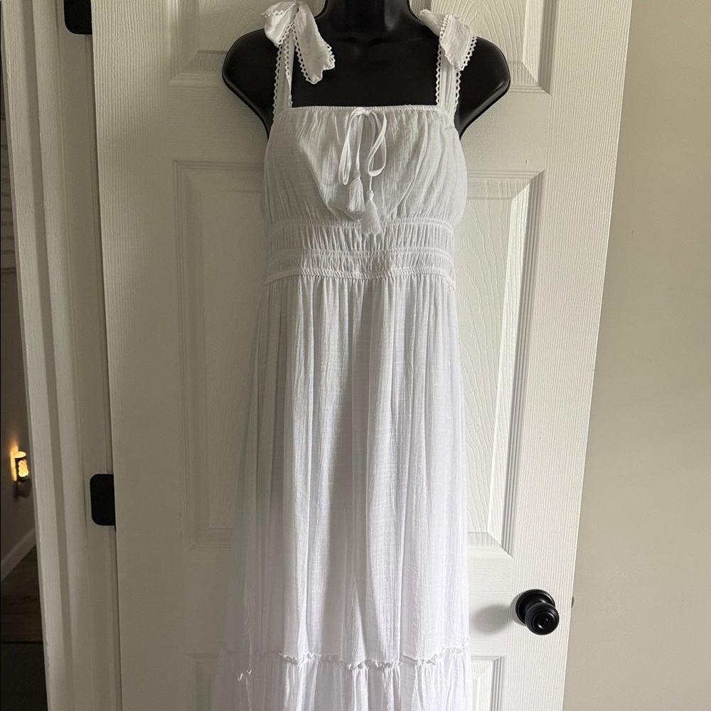 Trixxi White Maxi Sundress with Tie-Strap Shoulders